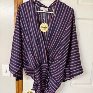 Hayden Women's Navy and Pink Striped Blouse